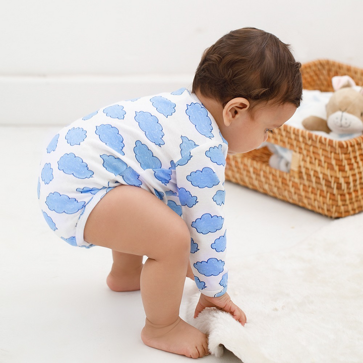 Cotton Bug Full Sleeves Romper - Set of 3 - Cloud