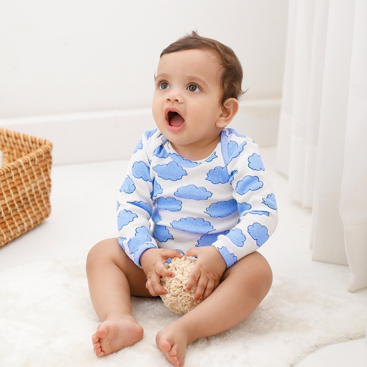 Cotton Bug Full Sleeves Romper - Set of 3 - Cloud