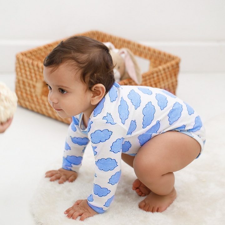 Cotton Bug Full Sleeves Romper - Set of 3 - Cloud