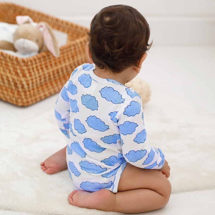 Cotton Bug Full Sleeves Romper - Set of 3 - Cloud
