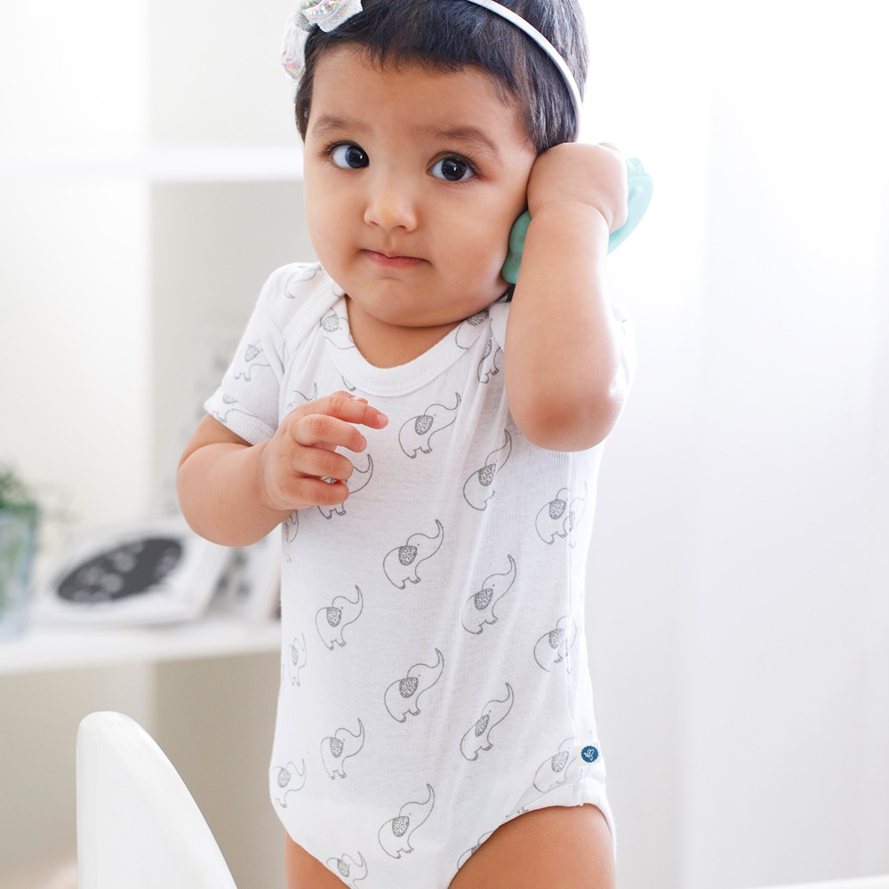 Cotton Bug Half Sleeves Romper - Set of 3 - Elephant
