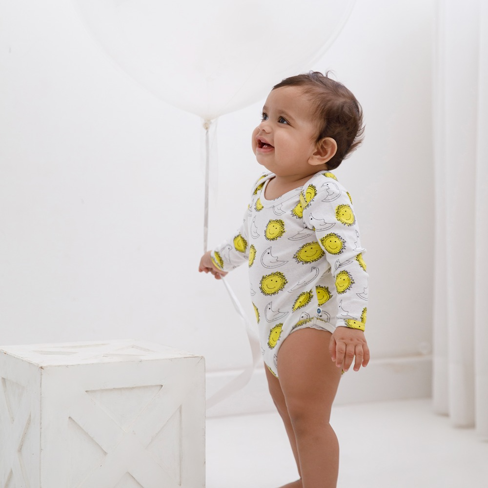 Cotton Bug Full Sleeves Romper - Set of 3 - Sun Moon