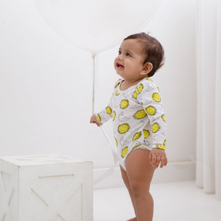 Cotton Bug Full Sleeves Romper - Set of 3 - Sun Moon