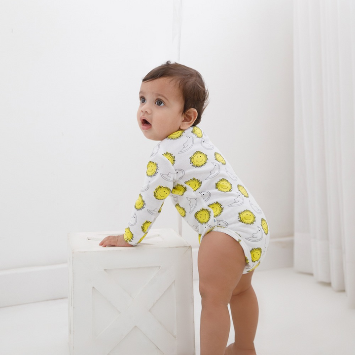 Cotton Bug Full Sleeves Romper - Set of 3 - Sun Moon