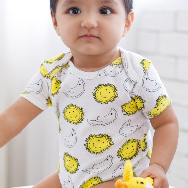 Cotton Bug Half Sleeves Romper - Set of 3 - Sun Moon