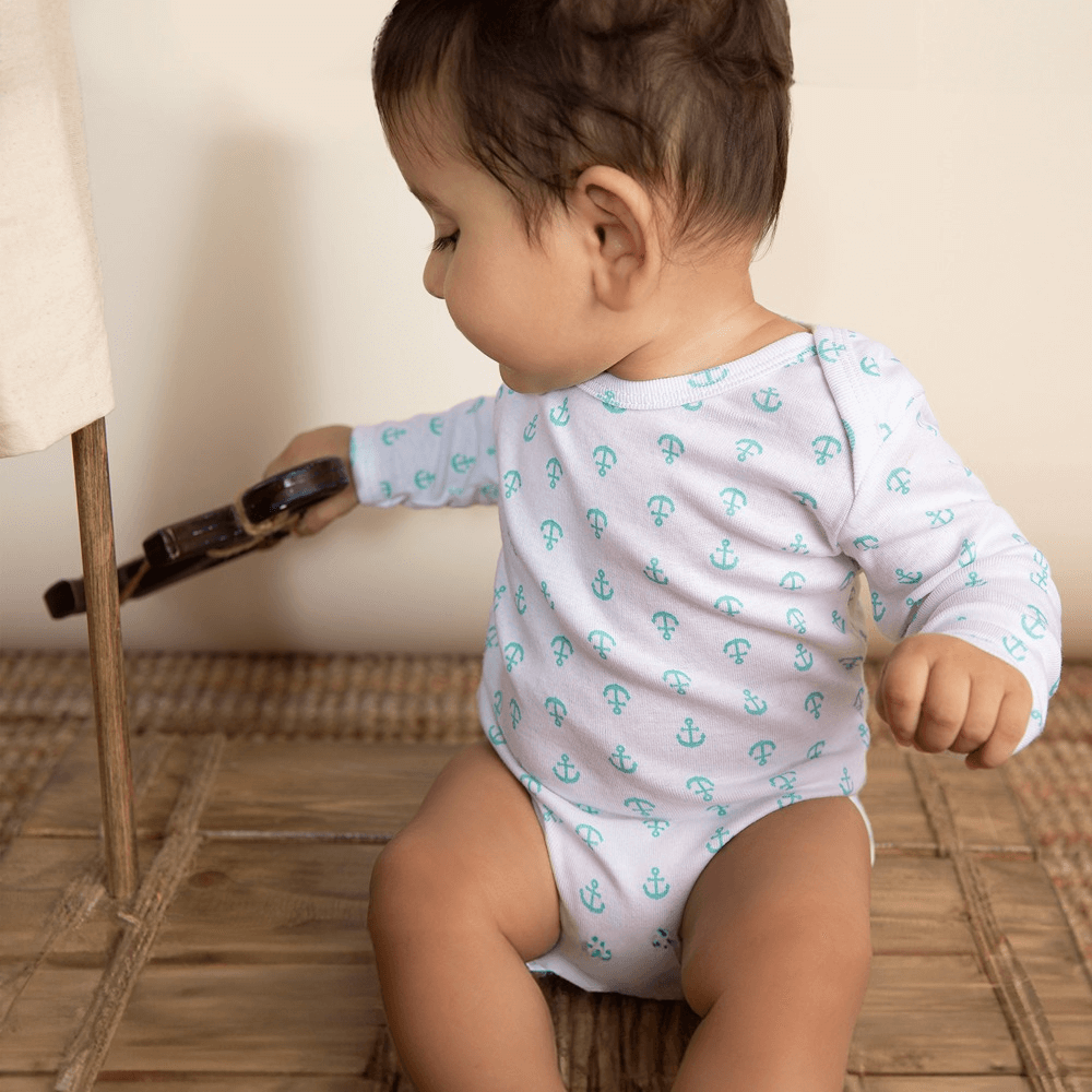 Cotton Bug Full Sleeves Romper Set of 3 - Anchor