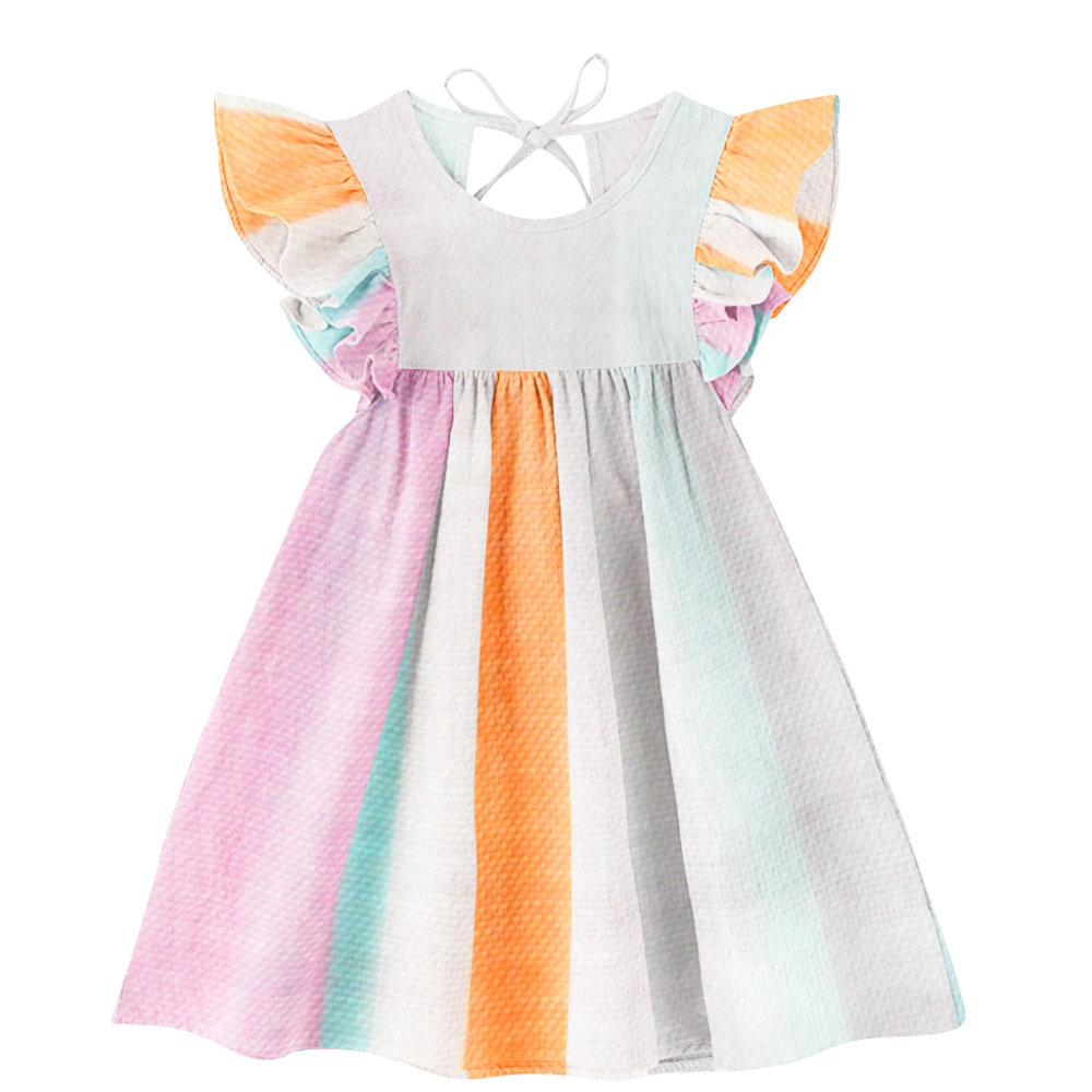 The Baby Atelier Pink & Orange Stripe Organic Sleeve Dress