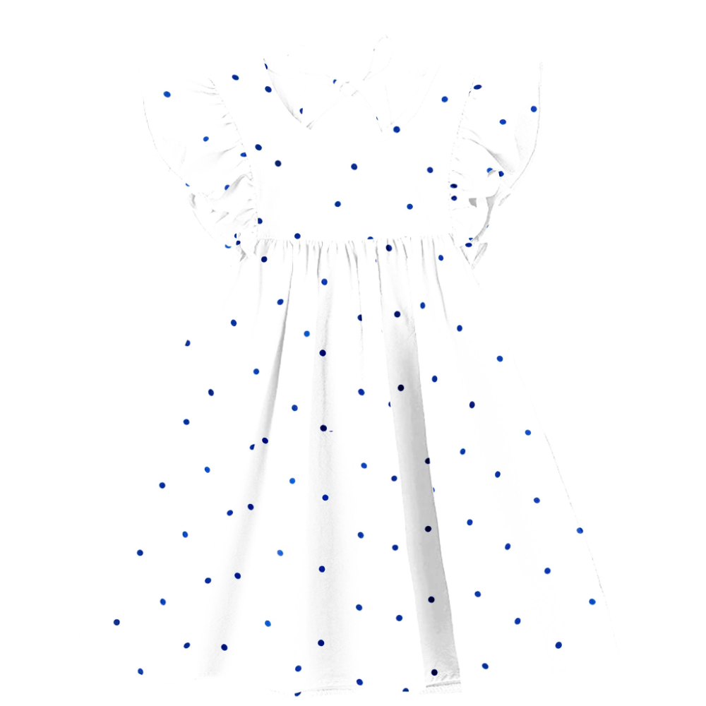 The Baby Atelier Cream & Navy Blue Dot Organic Sleeve Dress