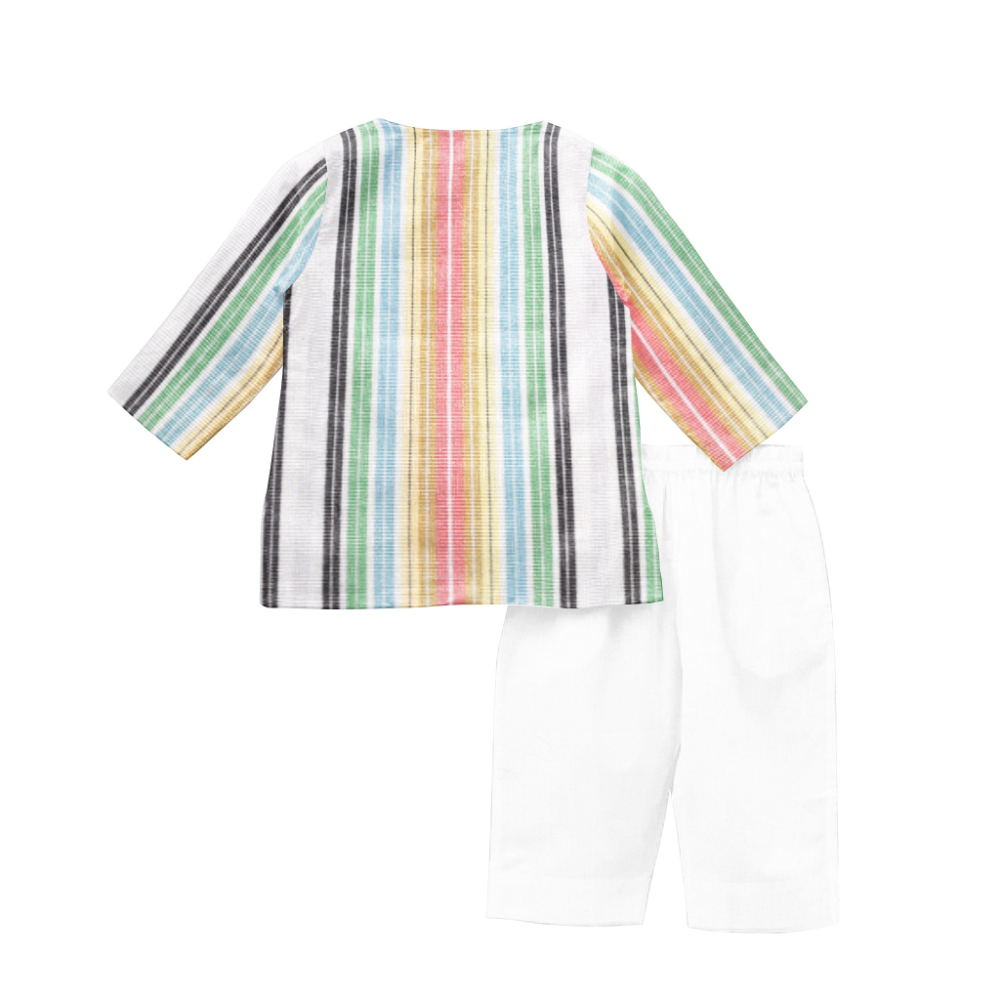 The Baby Atelier Pajama Kurta set Orange & Green Stripe