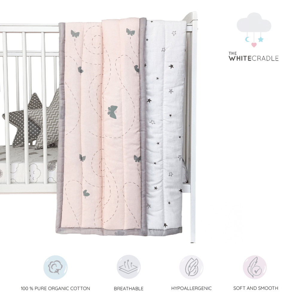 The White Cradle Organic Cotton Baby Quilt/Blanket for Crib/Cot- Butterfly