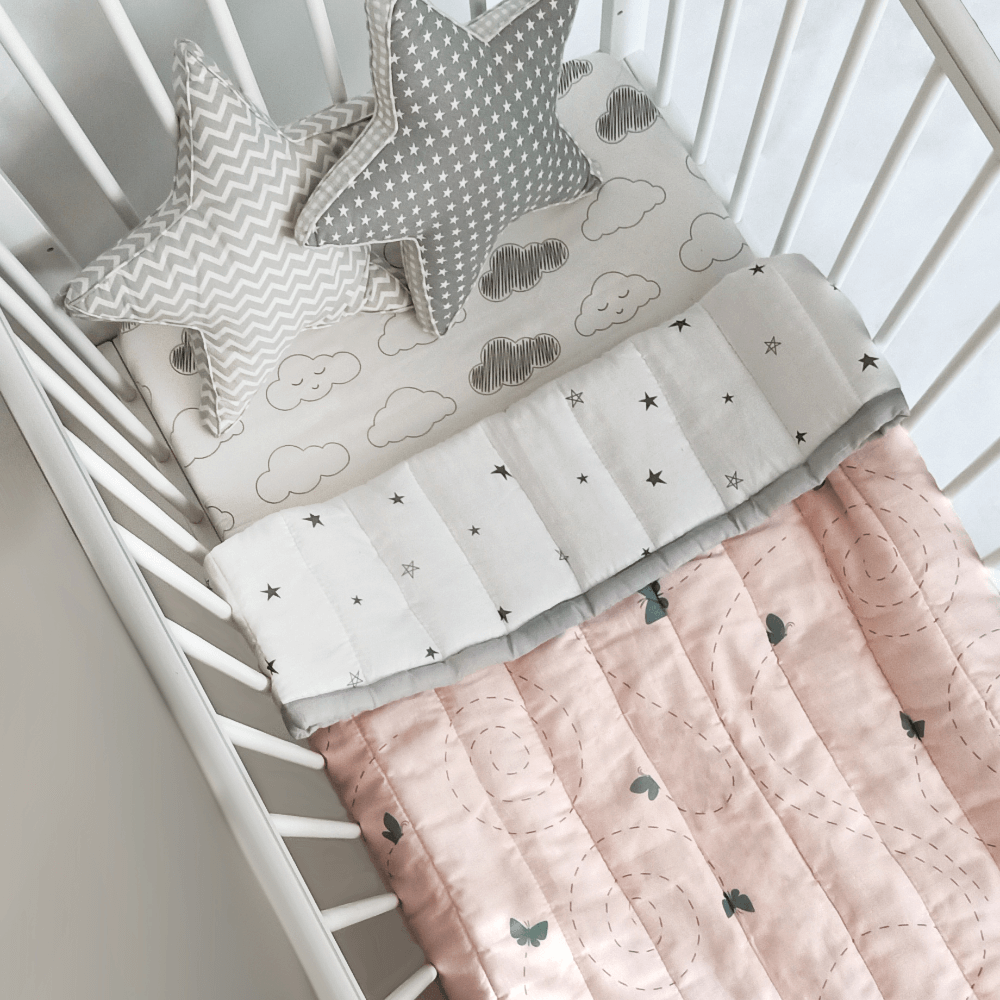 The White Cradle Organic Cotton Baby Quilt/Blanket for Crib/Cot- Butterfly