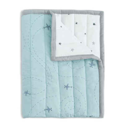 The White Cradle Organic Cotton Baby Quilt/Blanket for Crib/Cot - Aeroplane