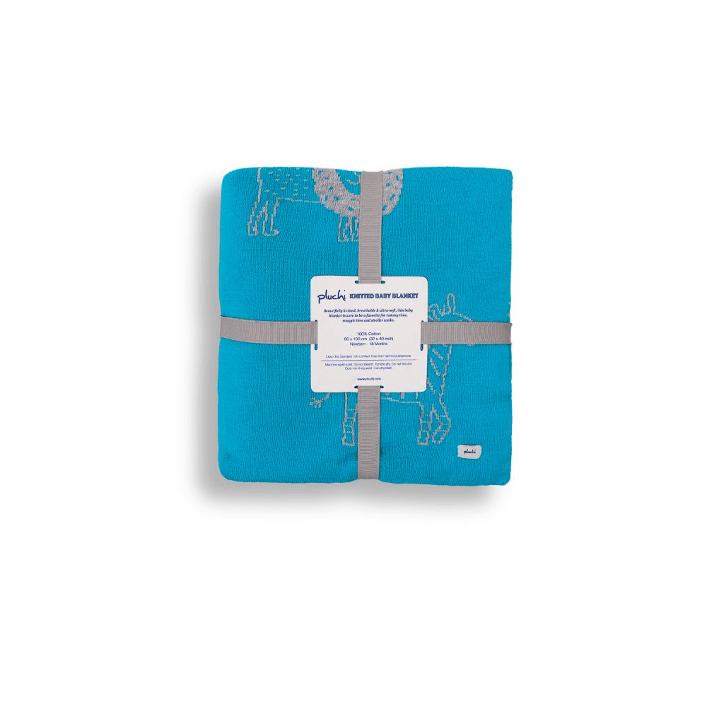 Pluchi Jungle Safari - Medium Aqua Color Cotton Knitted Blanket
