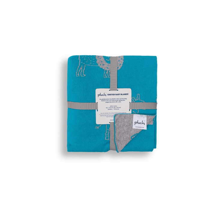 Pluchi Jungle Safari - Medium Aqua Color Cotton Knitted Blanket