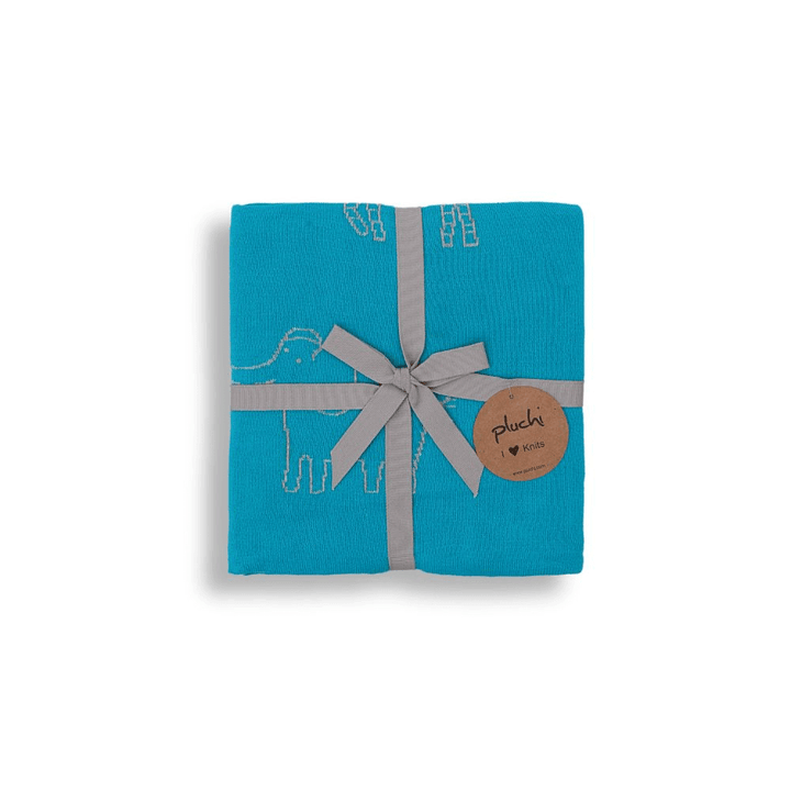 Pluchi Jungle Safari - Medium Aqua Color Cotton Knitted Blanket