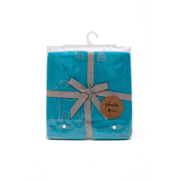 Pluchi Jungle Safari - Medium Aqua Color Cotton Knitted Blanket