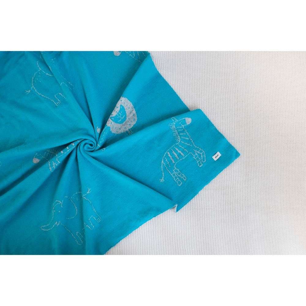Pluchi Jungle Safari - Medium Aqua Color Cotton Knitted Blanket