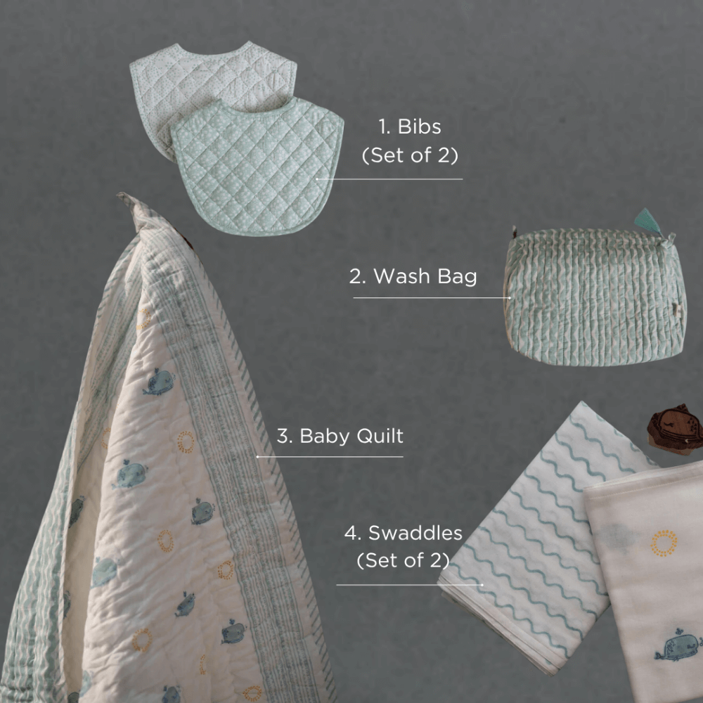 Raamae Baby Bundle (Quilt+Bib+Swaddle+Wash bag) - Moana