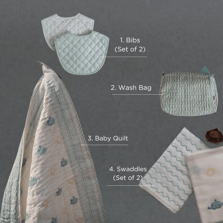 Raamae Baby Bundle (Quilt+Bib+Swaddle+Wash bag) - Moana