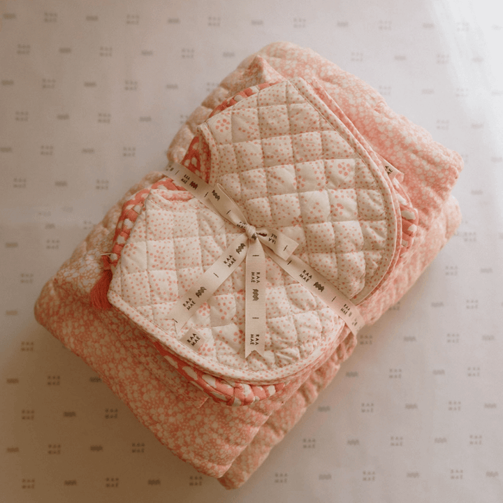Raamae Baby Bundle (Quilt+Bib+Swaddle+Wash bag) - Orchid