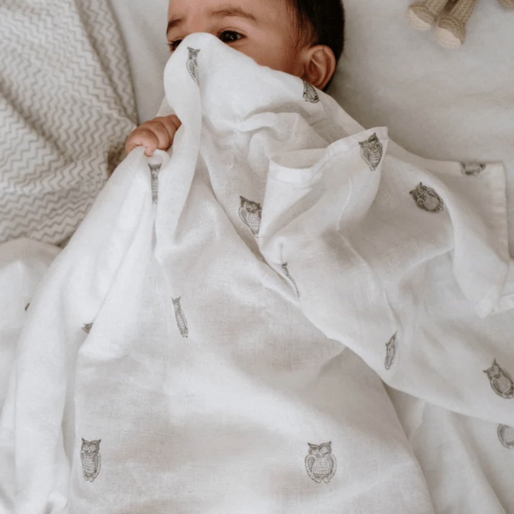 Raamae Baby Bundle (Quilt+Bib+Swaddle+Wash bag) - Owl