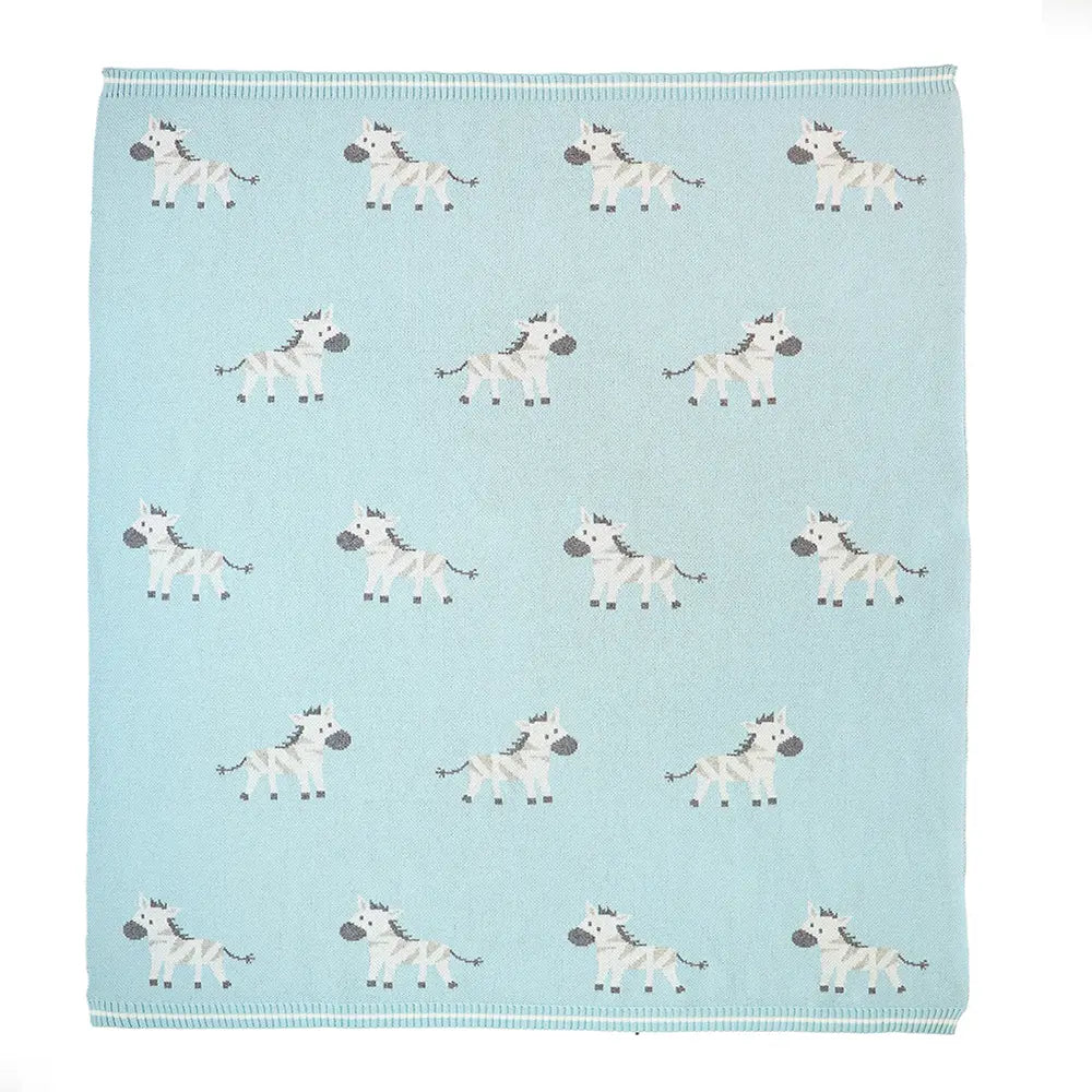 Pluchi Ziggy The Zebra Star Light Blue Color Cotton Knitted Ac Blanket for Baby / Infant / New Born For Use In All Seasons