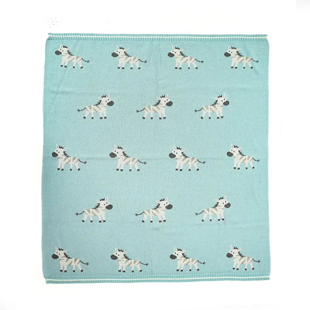 Pluchi Ziggy The Zebra Star Light Blue Color Cotton Knitted Ac Blanket for Baby / Infant / New Born For Use In All Seasons