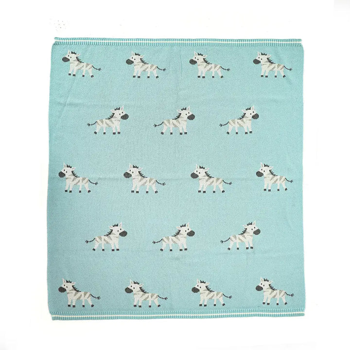 Pluchi Ziggy The Zebra Star Light Blue Color Cotton Knitted Ac Blanket for Baby / Infant / New Born For Use In All Seasons