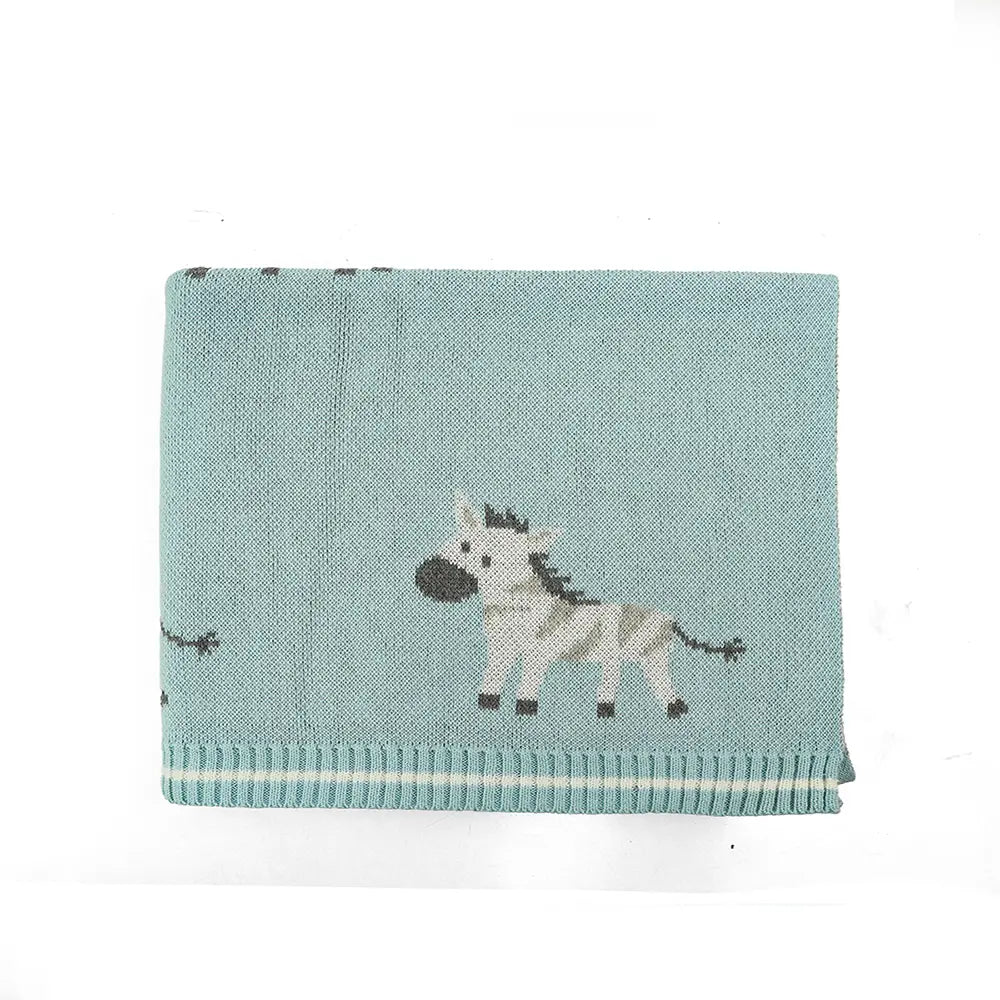 Pluchi Ziggy The Zebra Star Light Blue Color Cotton Knitted Ac Blanket for Baby / Infant / New Born For Use In All Seasons