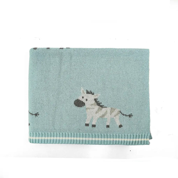 Pluchi Ziggy The Zebra Star Light Blue Color Cotton Knitted Ac Blanket for Baby / Infant / New Born For Use In All Seasons