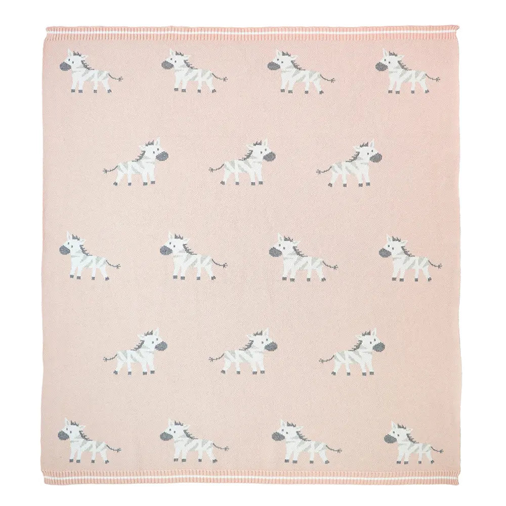 Pluchi Ziggy The Zebra Sepia Rose Color Cotton Knitted Ac Blanket for Baby / Infant / New Born For Use In All Seasons