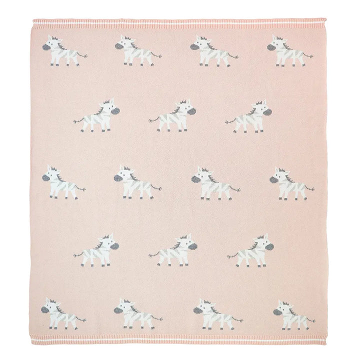 Pluchi Ziggy The Zebra Sepia Rose Color Cotton Knitted Ac Blanket for Baby / Infant / New Born For Use In All Seasons