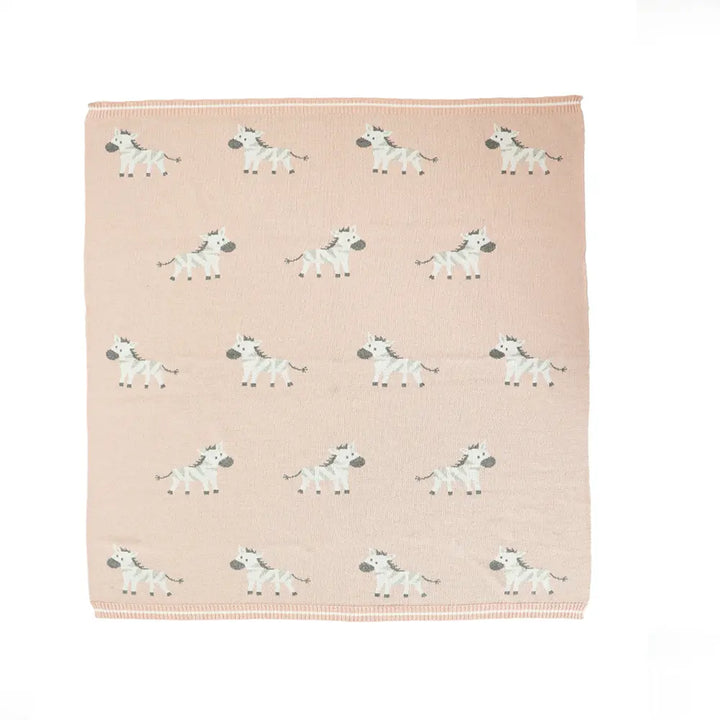 Pluchi Ziggy The Zebra Sepia Rose Color Cotton Knitted Ac Blanket for Baby / Infant / New Born For Use In All Seasons