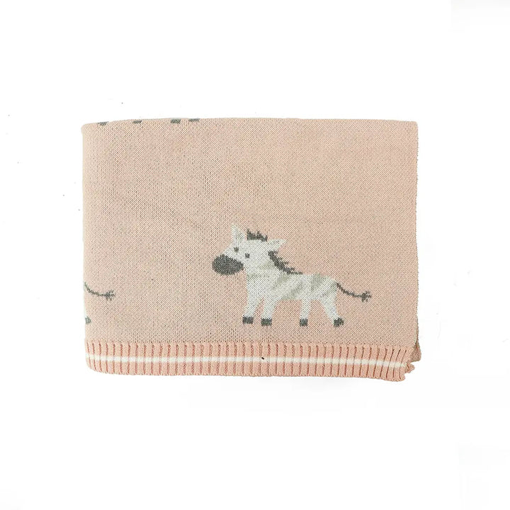 Pluchi Ziggy The Zebra Sepia Rose Color Cotton Knitted Ac Blanket for Baby / Infant / New Born For Use In All Seasons