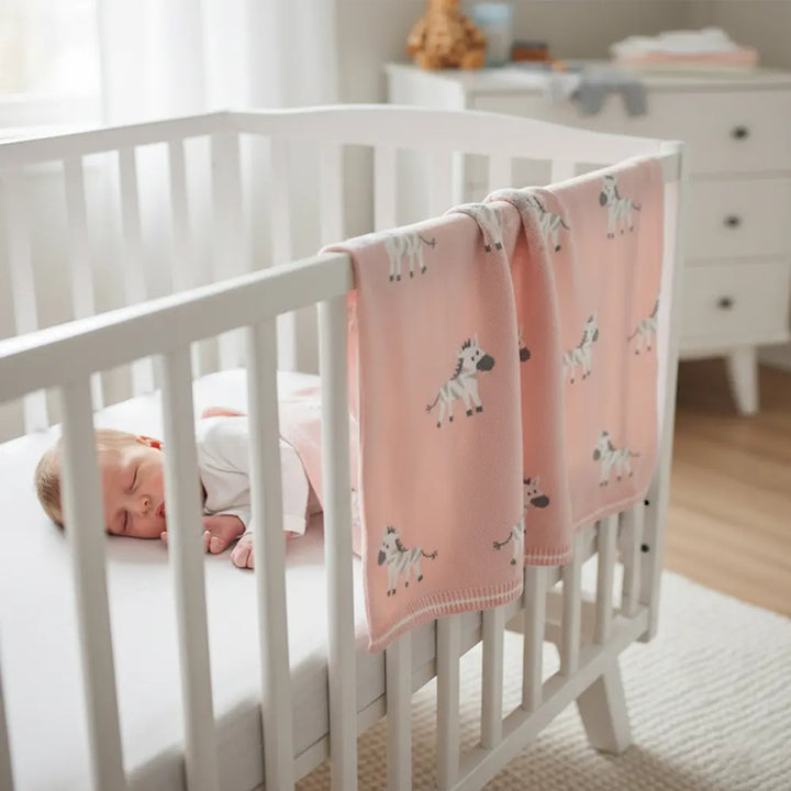 Pluchi Ziggy The Zebra Sepia Rose Color Cotton Knitted Ac Blanket for Baby / Infant / New Born For Use In All Seasons