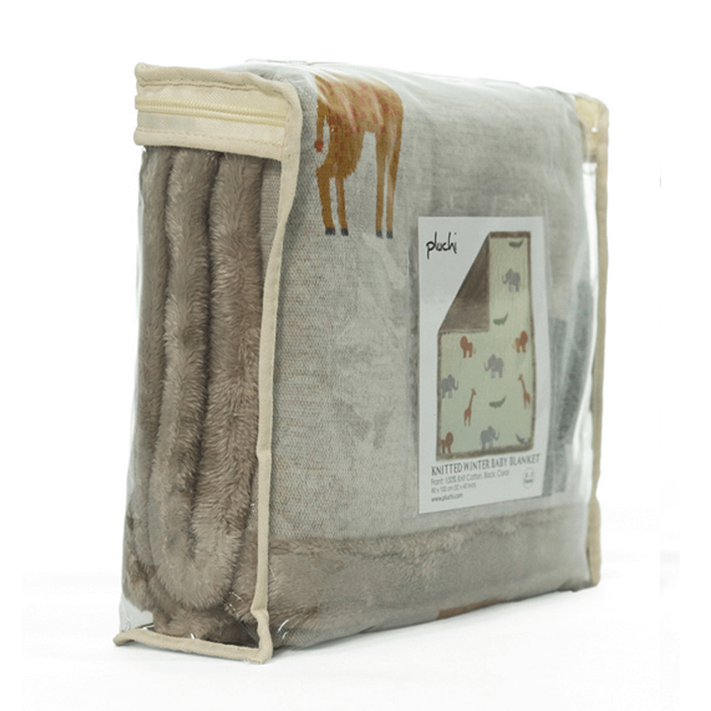 Pluchi Knitted Blanket with Faux Fur Back for Babies
