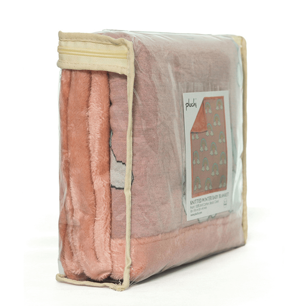 Pluchi Knitted Blanket with Faux Fur Back for Babies