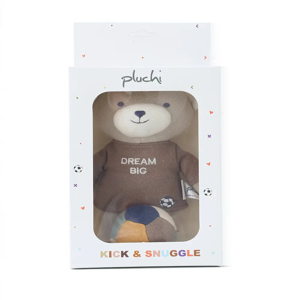 Pluchi Dream Big Football Teddy Cotton Knitted Stuffed Soft Toys (Pack of 2) - Silver Birch, Natural &amp; Coffee