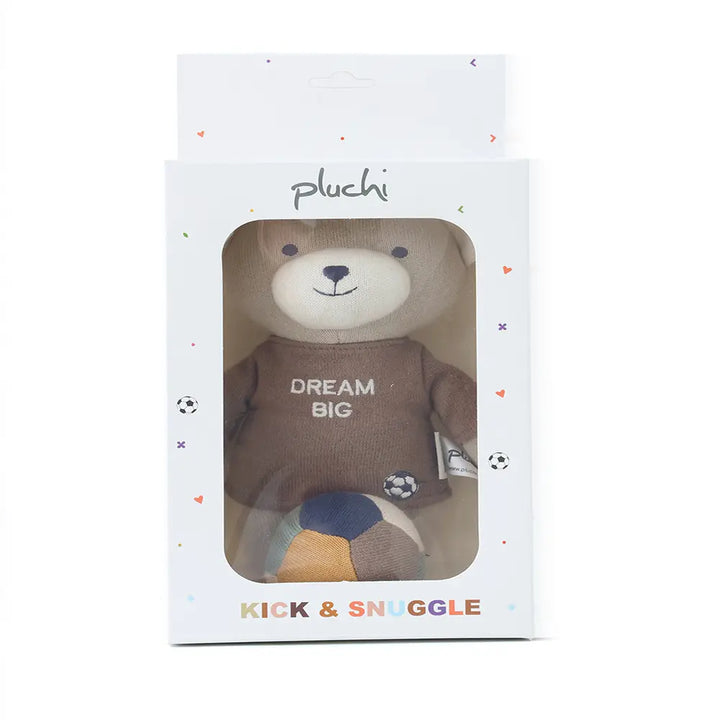 Pluchi Dream Big Football Teddy Cotton Knitted Stuffed Soft Toys (Pack of 2) - Silver Birch, Natural &amp; Coffee
