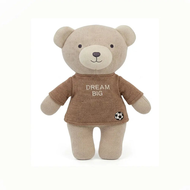 Pluchi Dream Big Football Teddy Cotton Knitted Stuffed Soft Toys (Pack of 2) - Silver Birch, Natural &amp; Coffee