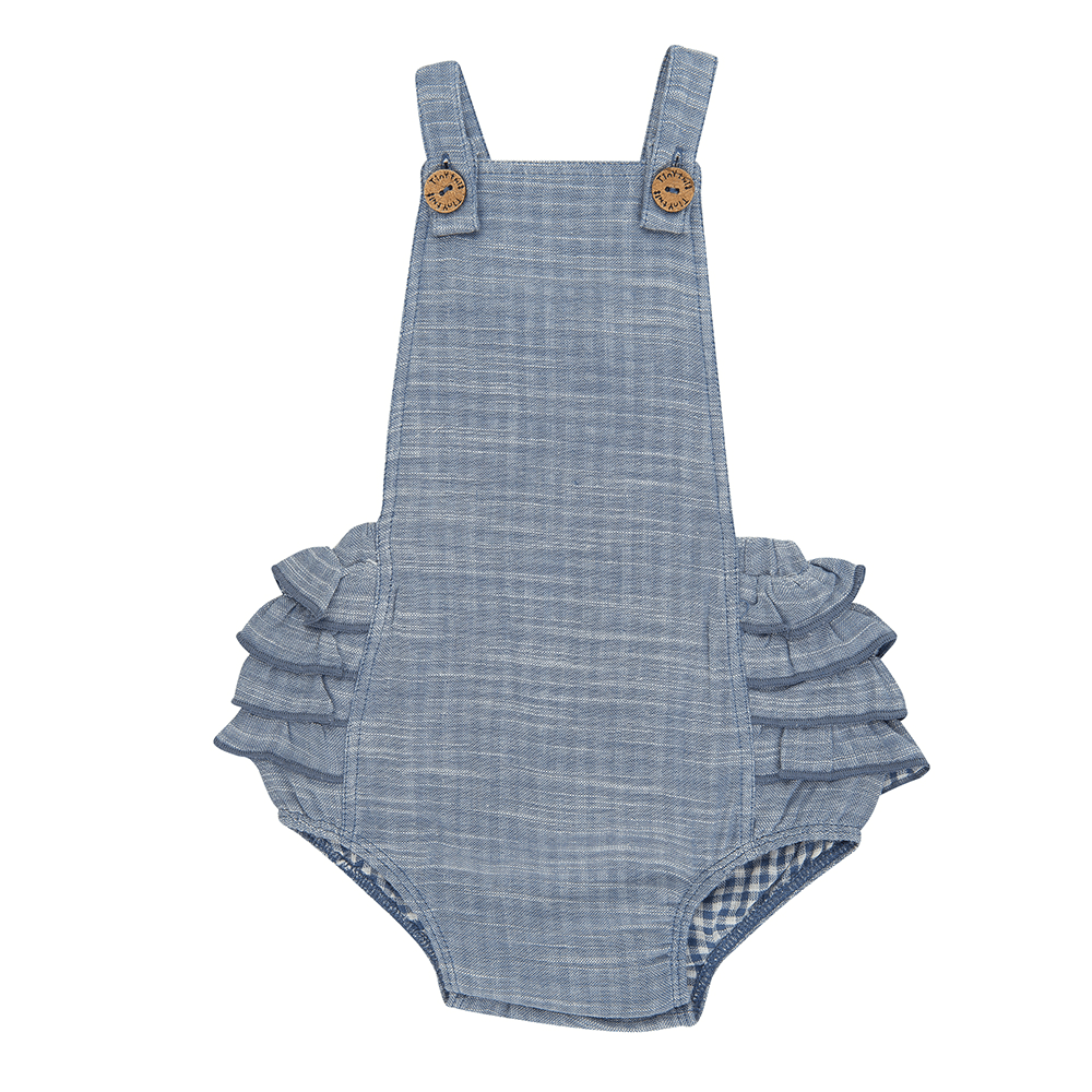 Tiny Twig Frill Romper - Blue Chambray