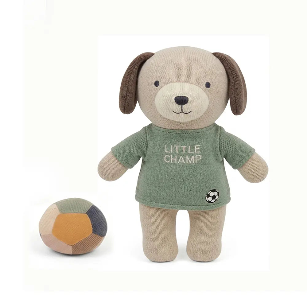 Pluchi Little Champ Football Pup Cotton Knitted Stuffed Soft Toys (Pack of 2) - Pale Whisper, Indus Blue, Hazelnut &amp; Natural