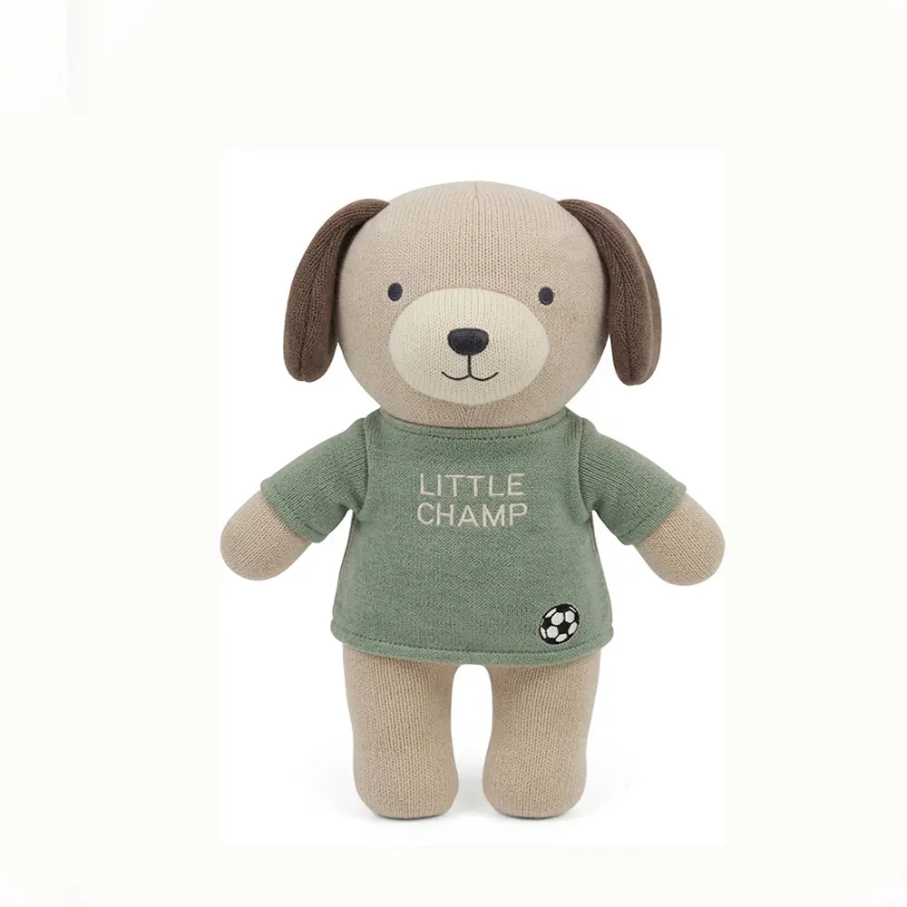 Pluchi Little Champ Football Pup Cotton Knitted Stuffed Soft Toys (Pack of 2) - Pale Whisper, Indus Blue, Hazelnut &amp; Natural