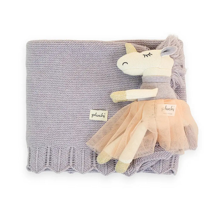 Pluchi Mystical Unicorn Lavender Milange - Natural &amp; Pink Gold Lurex Gift (Set of 2)