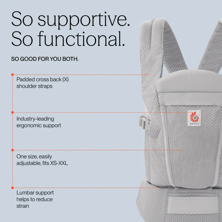 Ergobaby Omni Lite Mesh Baby Carrier – Soft &amp; Ergonomic Carrier with Padded, Adjustable Cross Shoulder Strap, Bucket Seat, Perfect for Travel &amp; Everyday Use, 0M–2 Years, Pearl Grey
