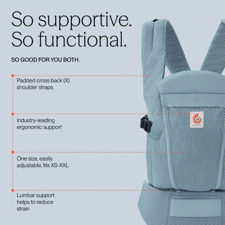 Ergobaby Omni Lite Mesh Baby Carrier – Soft &amp; Ergonomic Carrier with Padded, Adjustable Cross Shoulder Strap, Bucket Seat, Perfect for Travel &amp; Everyday Use, 0M–2 Years, Slate Blue