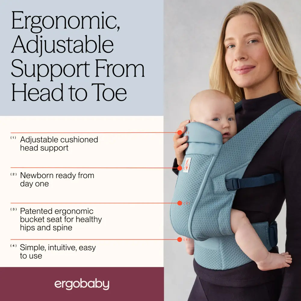 Ergobaby Omni Lite Mesh Baby Carrier – Soft &amp; Ergonomic Carrier with Padded, Adjustable Cross Shoulder Strap, Bucket Seat, Perfect for Travel &amp; Everyday Use, 0M–2 Years, Slate Blue