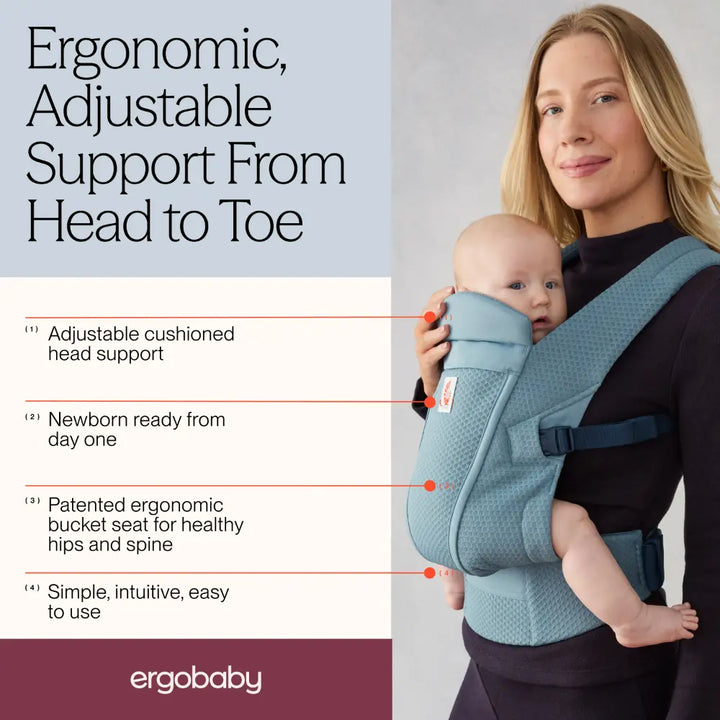 Ergobaby Omni Lite Mesh Baby Carrier – Soft &amp; Ergonomic Carrier with Padded, Adjustable Cross Shoulder Strap, Bucket Seat, Perfect for Travel &amp; Everyday Use, 0M–2 Years, Slate Blue