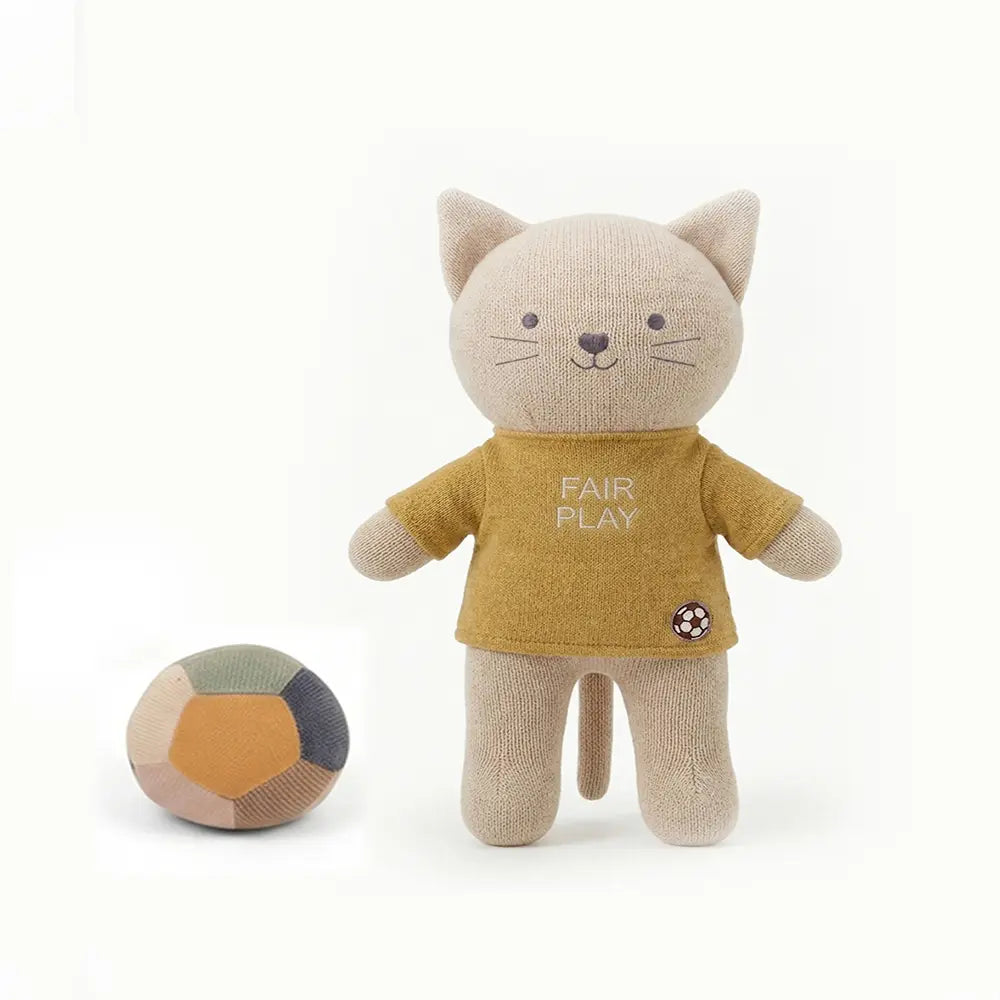 Pluchi Play Fair Football Catty Cotton Knitted Stuffed Soft Toys (Pack of 2) - Honey Gold &amp; Shell