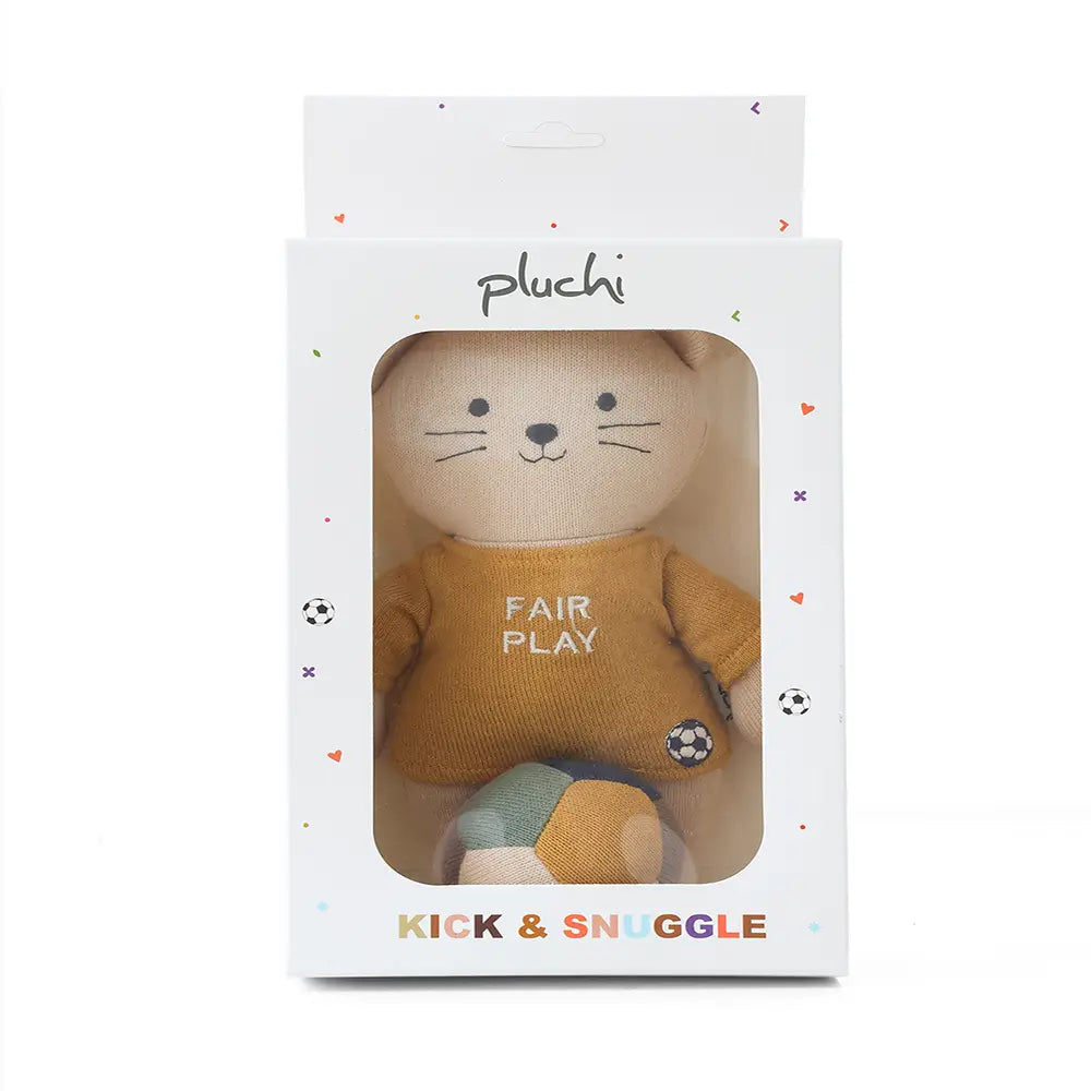 Pluchi Play Fair Football Catty Cotton Knitted Stuffed Soft Toys (Pack of 2) - Honey Gold &amp; Shell